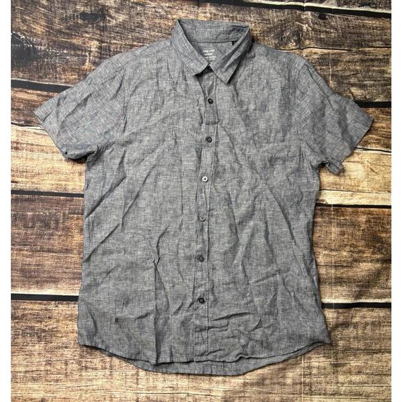 Free Line Athens 100% Linen Mens Large Short Sleeve Blue Heather Button Up Shirt - Picture 1 of 11